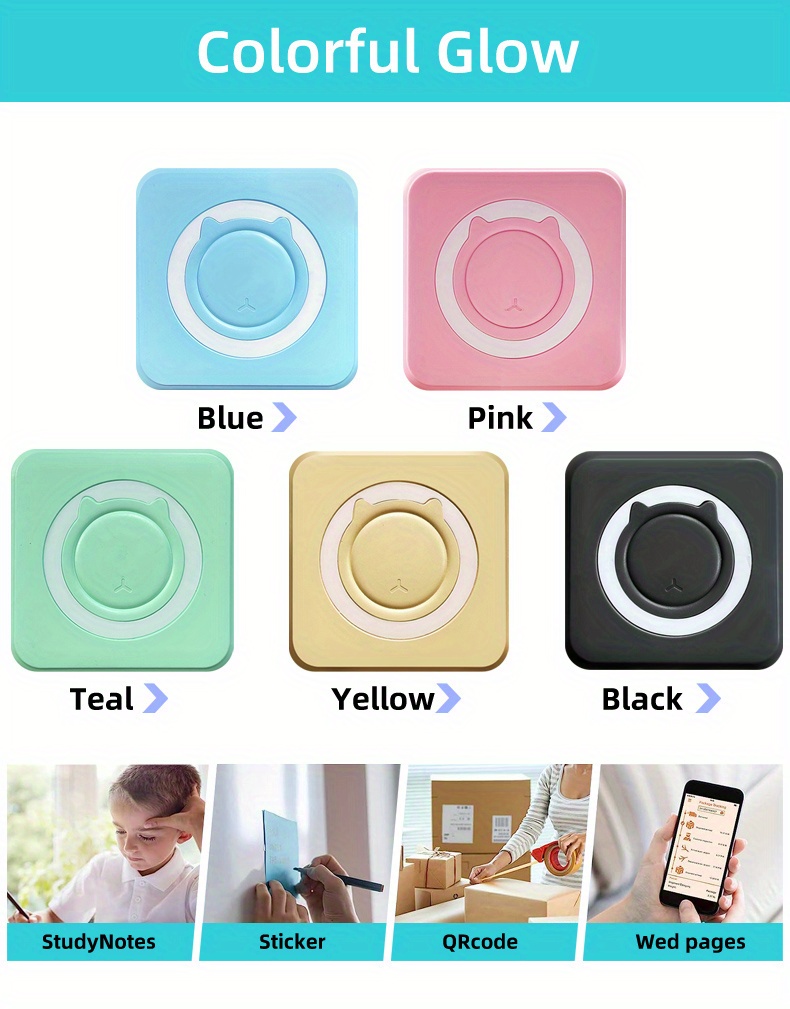 mobile mini thermal printer connect mobile phone wireless download app print label material photos multi purpose portable pocket minicomputer macaron color with charging line print paper instructions students gifts staff outdoor office stationery details 0