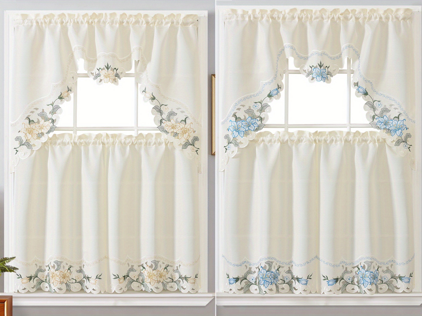 3 piece polyester   embroidered window curtains   home decoration in bedroom living room   details 2