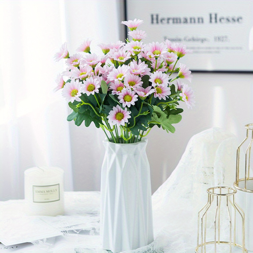 Flores artificiales de margaritas artificiales, flores de manzanilla falsas  de seda, estambres, margaritas pequeñas, para decoración de mesa de boda
