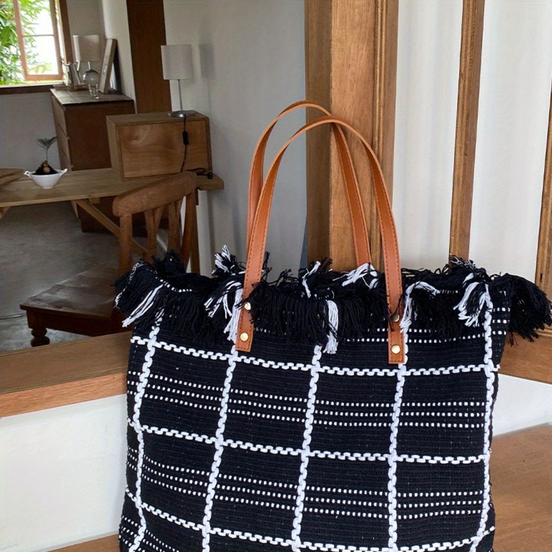 The Big Tote Bag - Checkered Dark Brown