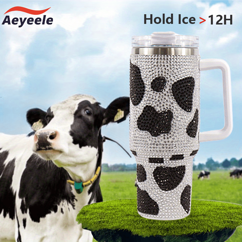 Cow Print Studded Tumbler With Lid And Straw, Stainless Steel Thermal Water  Bottle With Handle, Shiny Stanley Cups, Portable Drinking Cups, For Car,  Home, Office, Summer Drinkware, Travel Accessories, Birthday Gifts 