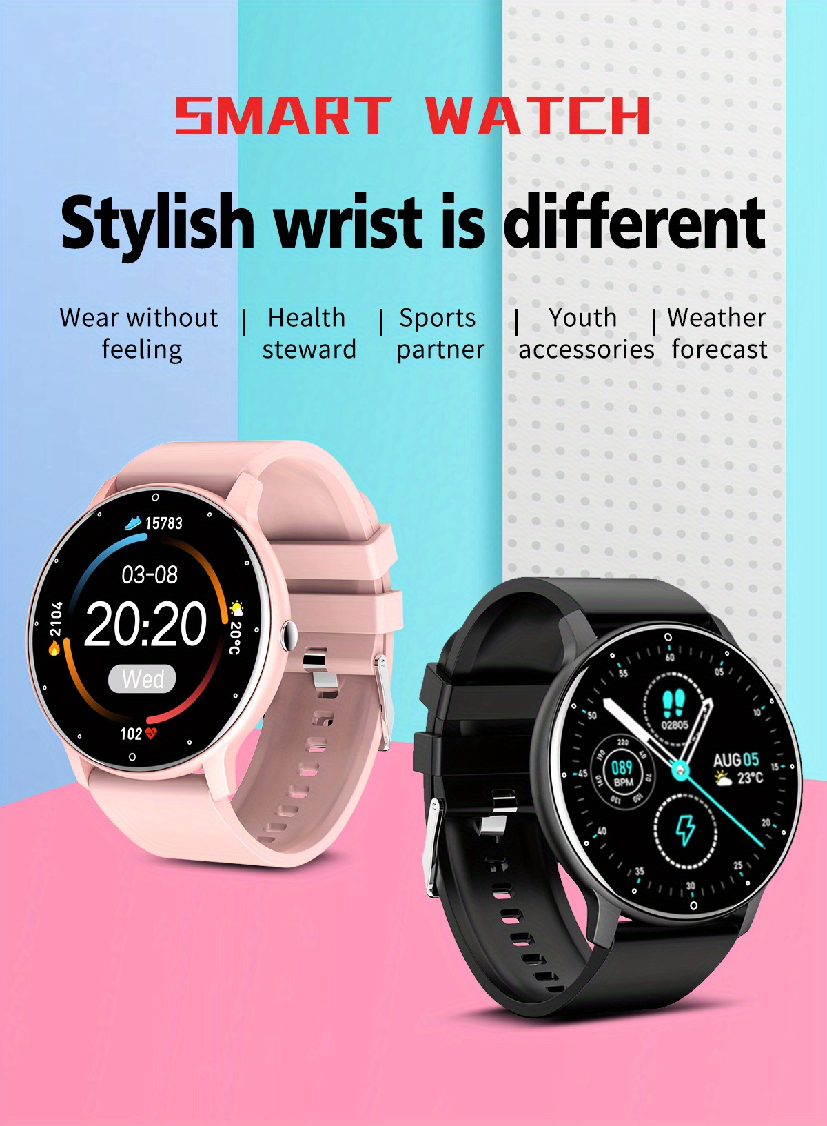 Smartwatch Mujer, Hommie Reloj Inteligente Mujer 1.3” Táctil Completa,  Pulsera Actividad Mujer IP68 con 17 Deportes, Pul…