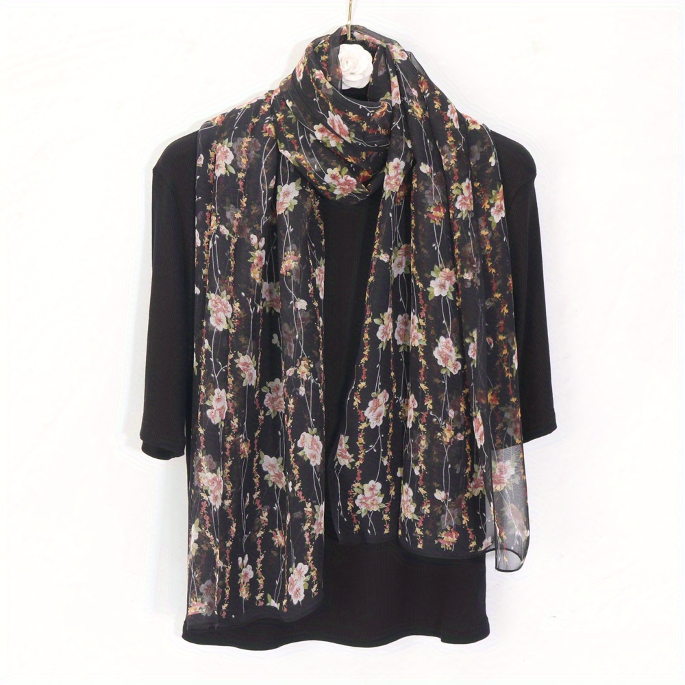 Vintage Floral Pattern Yarn Scarf Lightweight Breathable Shawl