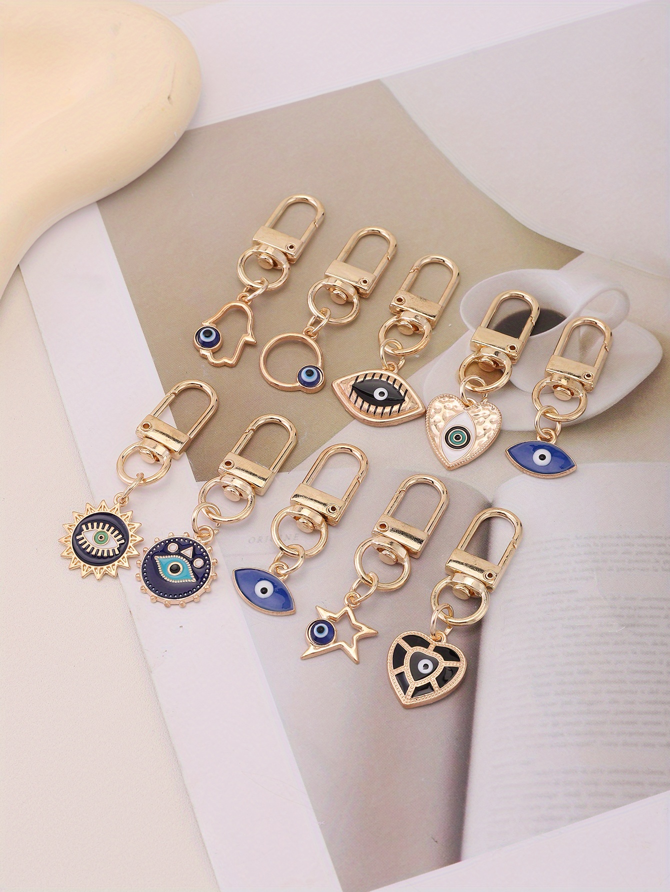 10pcs evil eye keychain amulet fashion cute key ring purse bag backpack car key charm earbud case accessory women gift details 3