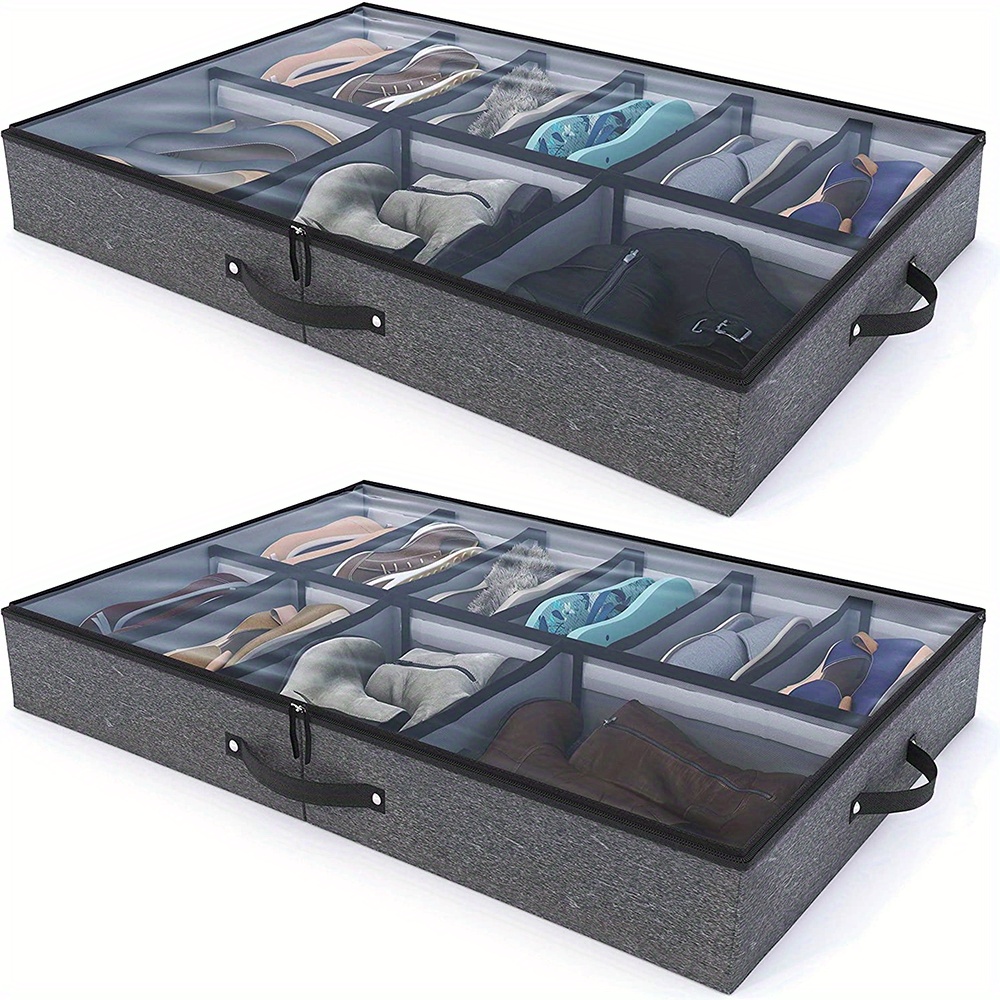 2Pcs 12 Pairs Under Bed Shoe Storage Organizer Holder Closet Box