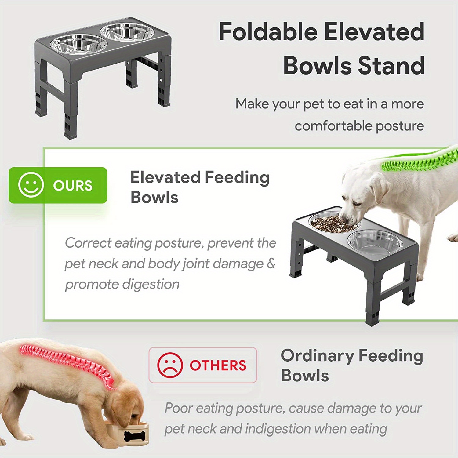 adjustable Elevated Dog Bowls With Stainless Steel Bowls - Temu
