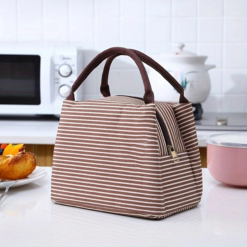 striped pattern satchel lunch box canvas lightweight portable lunch storage bag school office picnic lunch handbag