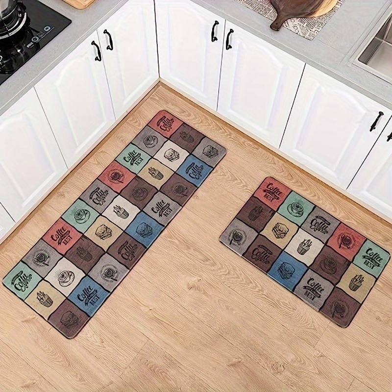 2pcs Absorbent Kitchen Rug Set Waterproof Anti Fatigue Runner Soft Carpet