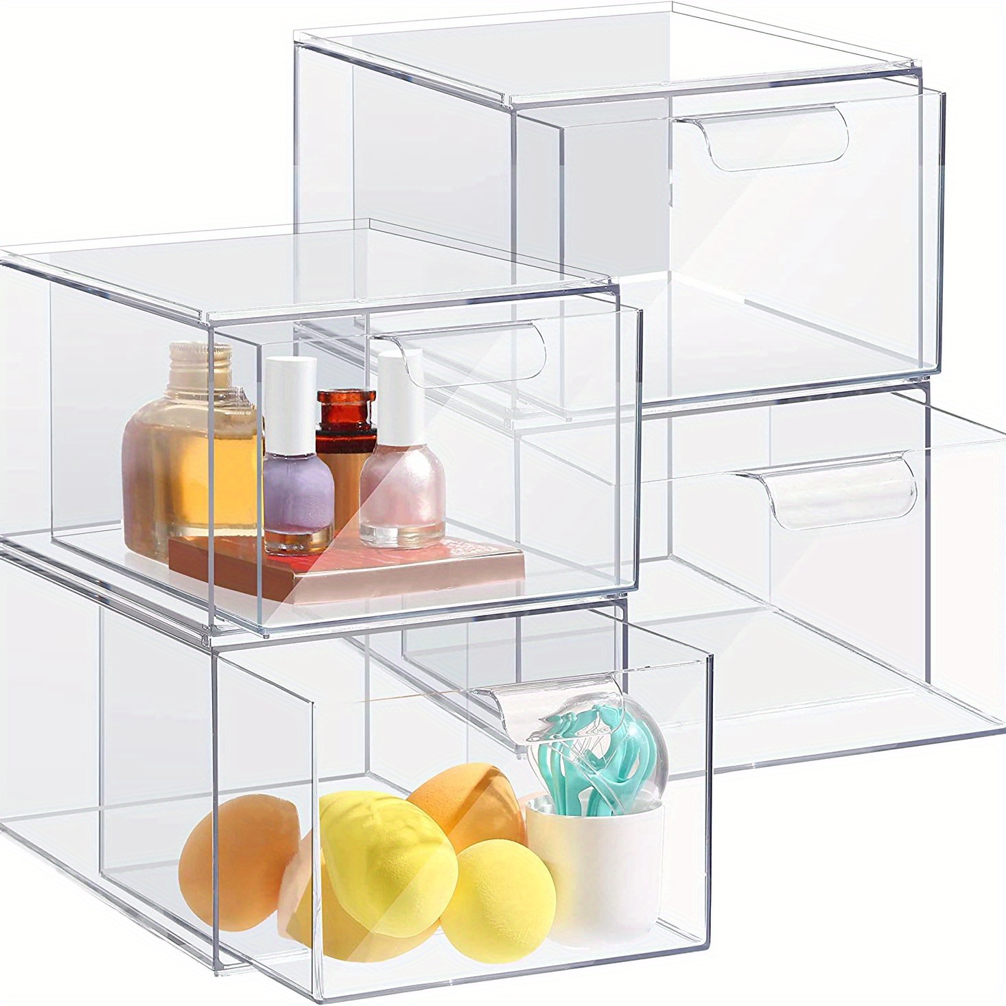 12 Pack Large Clear Plastic Drawer Organizer Set, Acrylic Bathroom Organizer