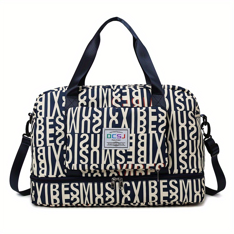 Stylish Letter Animals Pattern Duffle Bag Lightweight Zipper Luggage