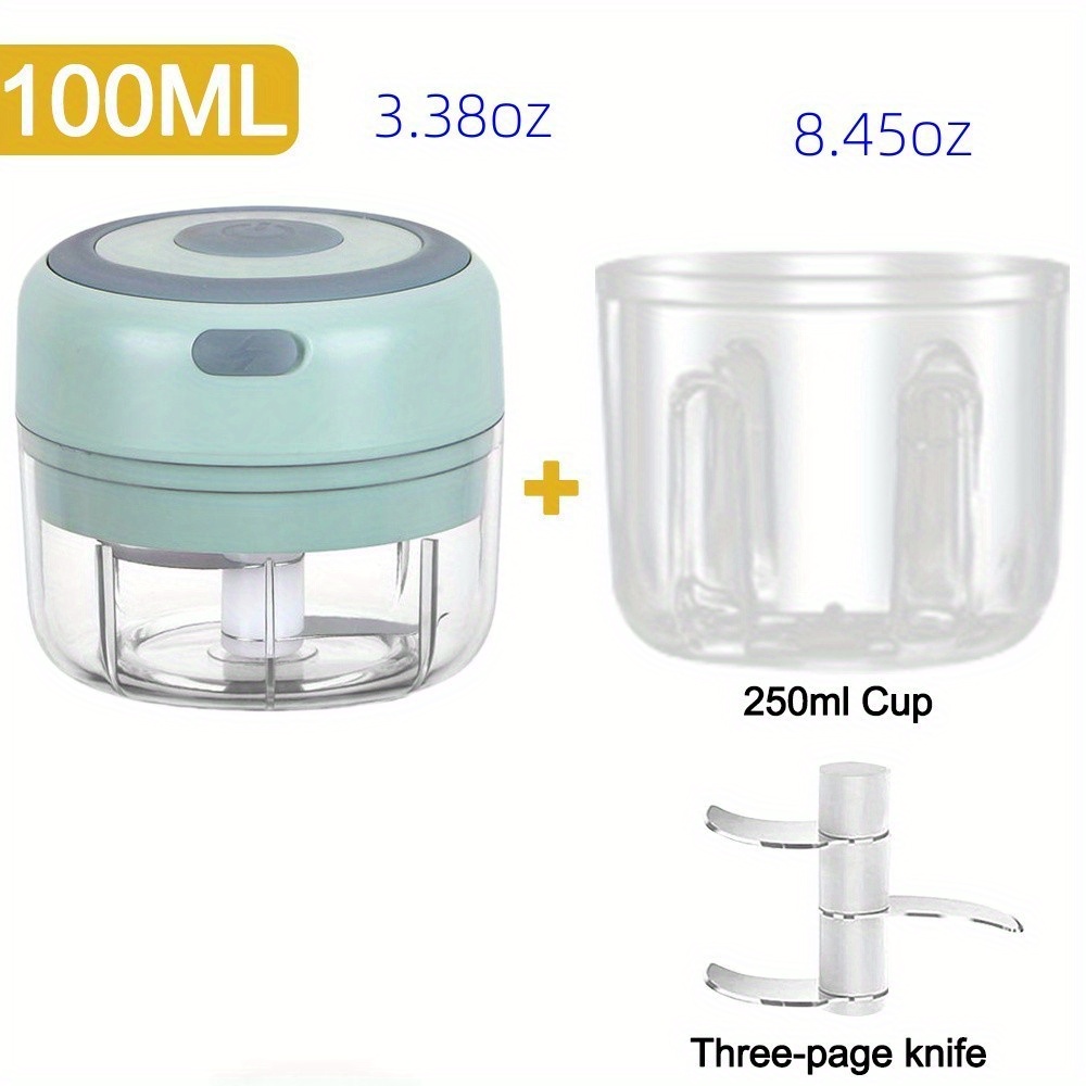 Baby Food Supplement Meat Grinder Electric Mini USB Rechargeable Mixer  Small Minced Meat Garlic Masher Large (Blue)