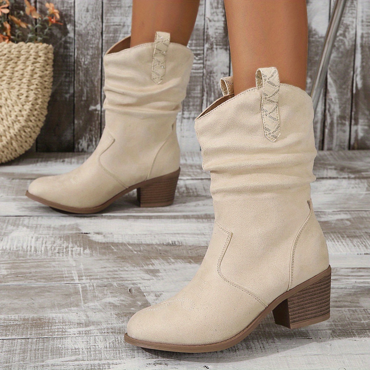 Image of Low-top Western Women's Boots, Vintage Women's Boots, Fabric Stack Boots, Riding Boots, Women Shoes
