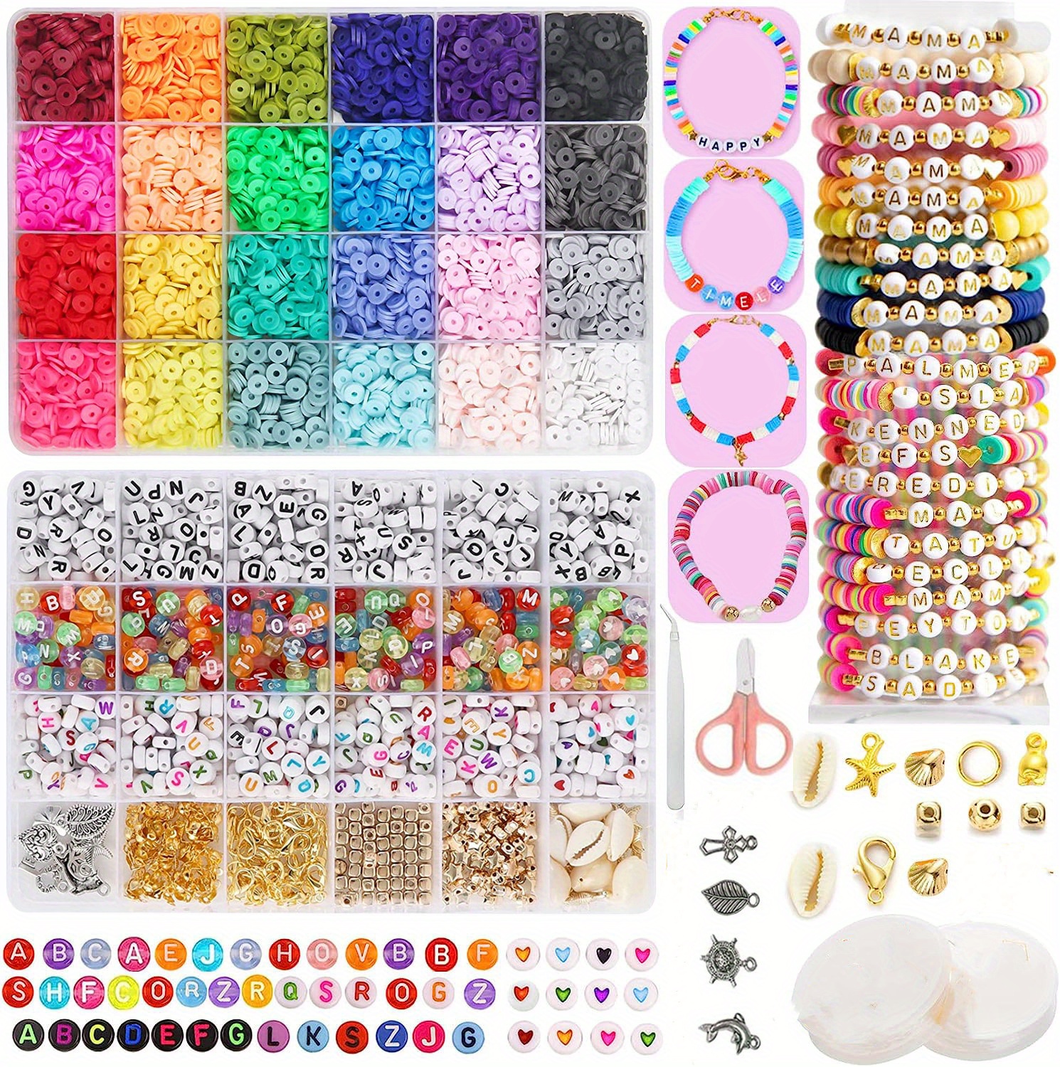 6000 Pcs Clay Beads for Bracelet Making, 24 Colors Flat Round