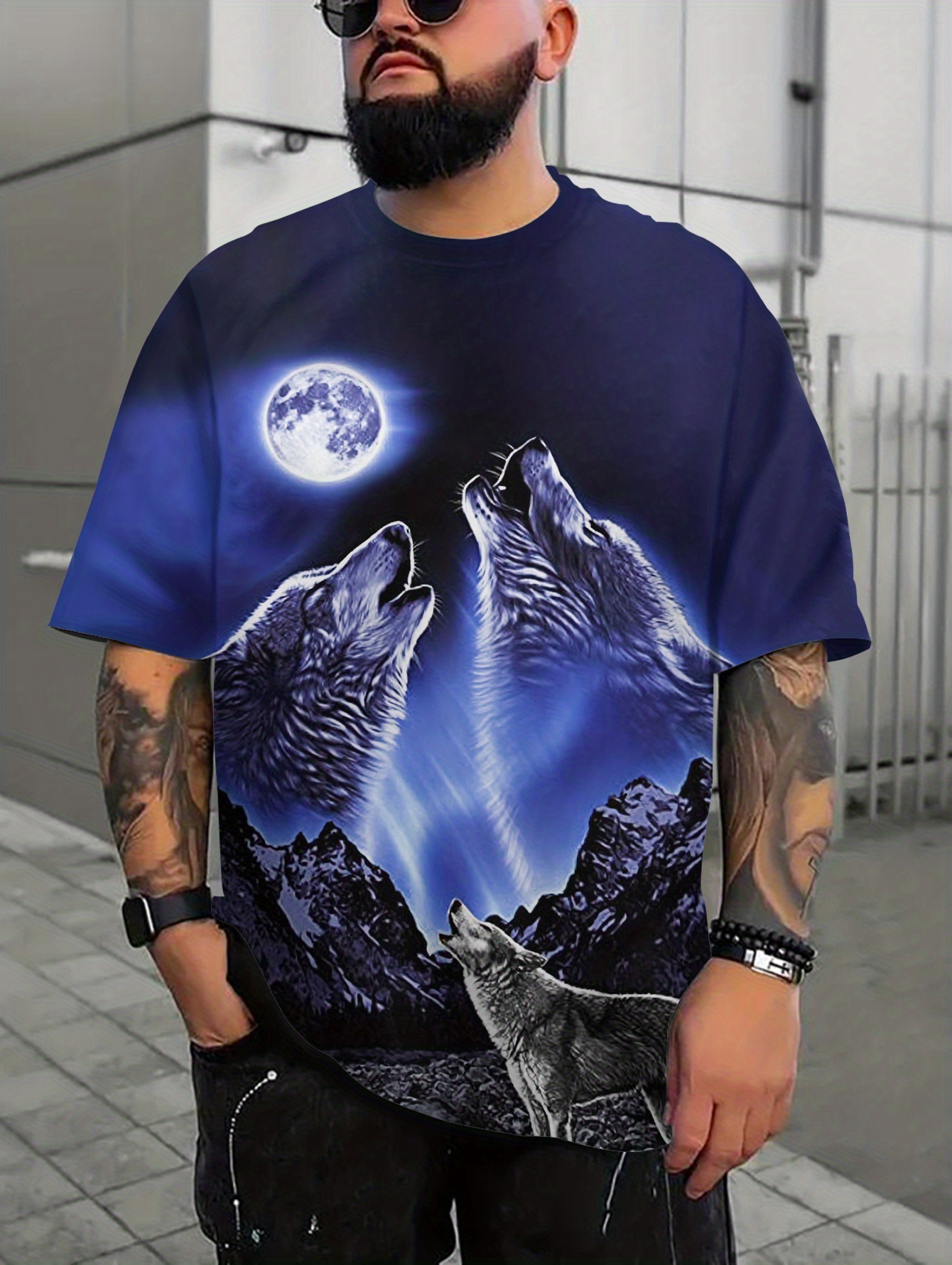 VSSSJ Men's Fashion Shirts Oversized Fit 3D Midnight Moon Print