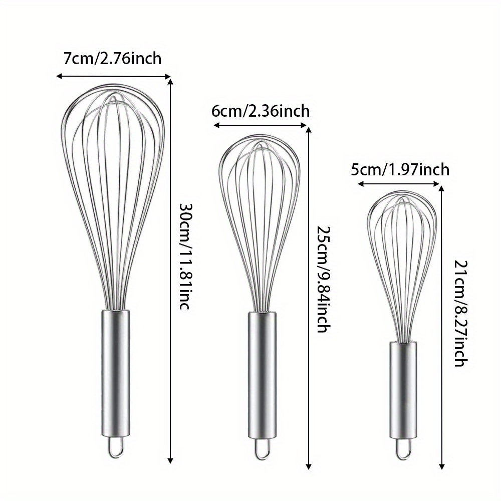 3pcs Stainless Steel Wire Whisk Set Cooking Whisking Blending Whisk - Home  & Kitchen - Temu
