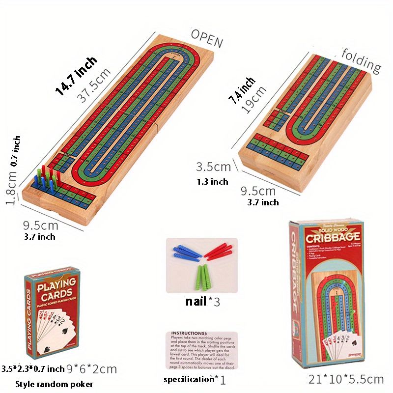 Cribbage Board Game, Classic 3 Track Board With 9 Cribbage Pegs, A Deck Of  Playing Cards And Storage Area, Portable And Foldable Wooden Board Game  Fun, Christmas 、halloween 、thanksgiving Gifts - Temu Australia