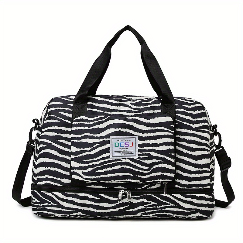 Stylish Letter Animals Pattern Duffle Bag Lightweight Zipper Luggage