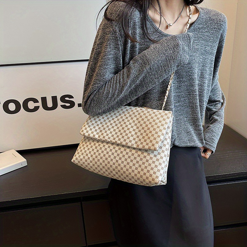 Geometric Pattern Square Bag Metal Decor Flap Shoulder Bag