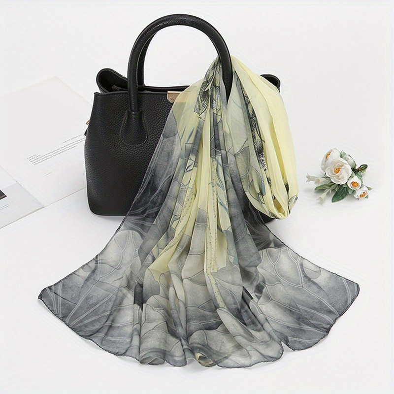 Lotus Pattern Chiffon Scarf Lightweight Soft Shawl Sunscreen Beach Yarn Towel