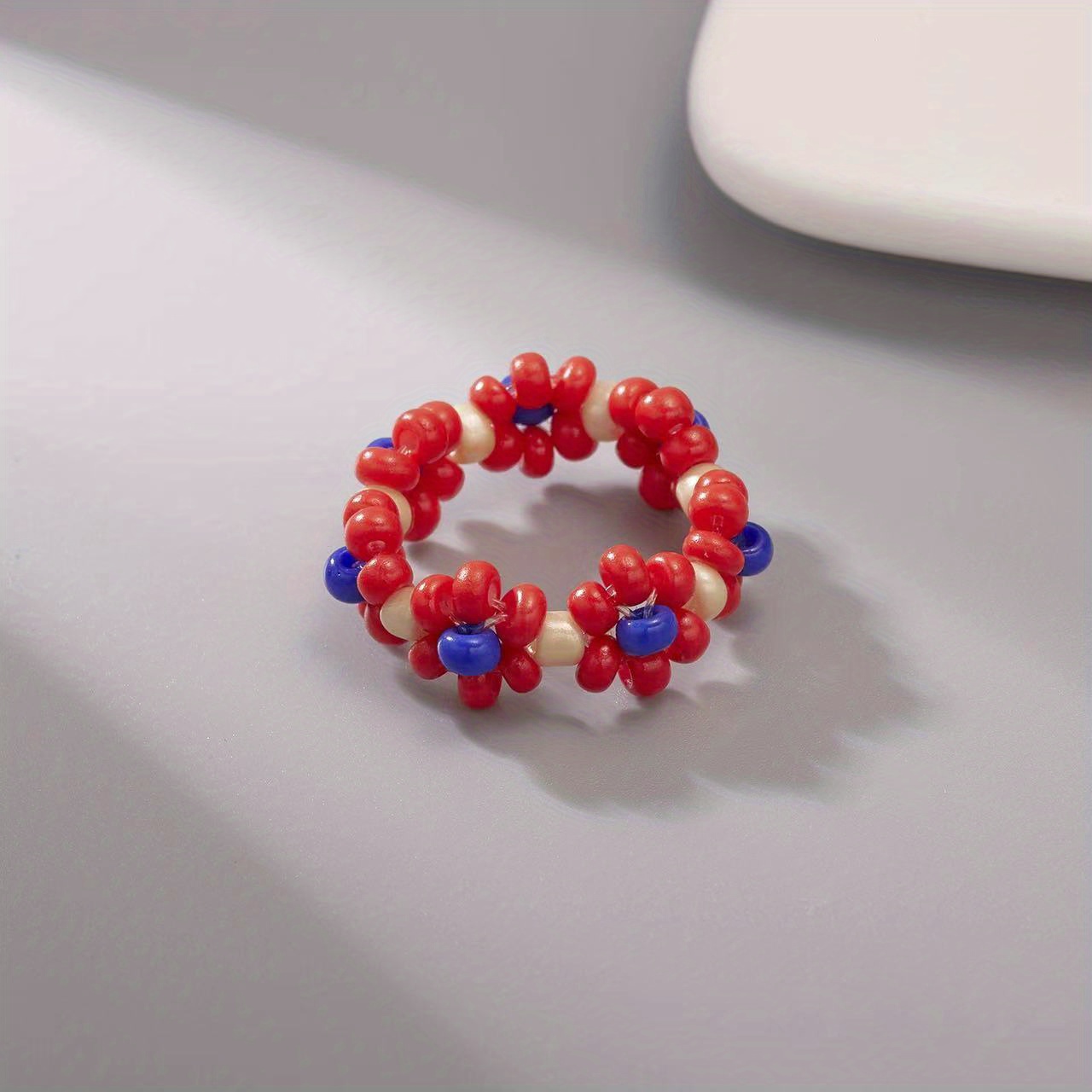 Flower Shape Rice Bead Ring Elastic Band Women
