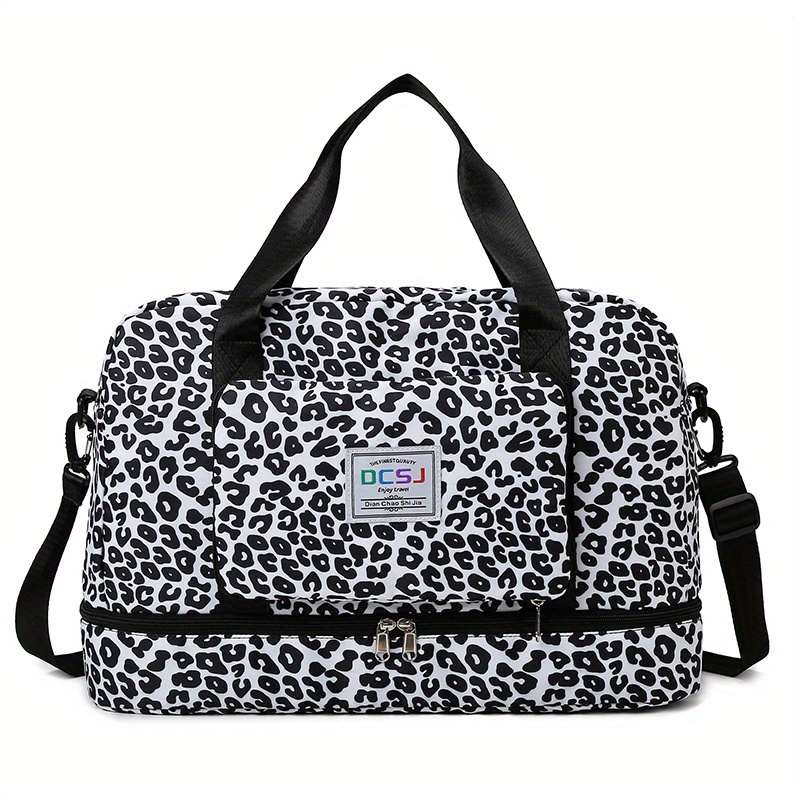 Stylish Letter Animals Pattern Duffle Bag Lightweight Zipper Luggage