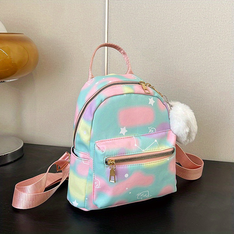 Kids Colorful Backpack w/Plush Love Charm Cute Nylon Gift