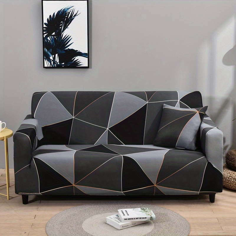 Image of 1pc Sofa Cover Geometric Pattern Printed Living Room Elastic Spandex Sofa Protector Queen Combination L-shaped Recliner Sofa Cushion Full Cover 1/2/3/4 Seater, And 1pc 42x42cm Pillowcase