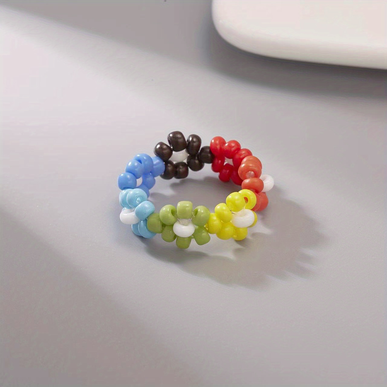 Flower Shape Rice Bead Ring Elastic Band Women