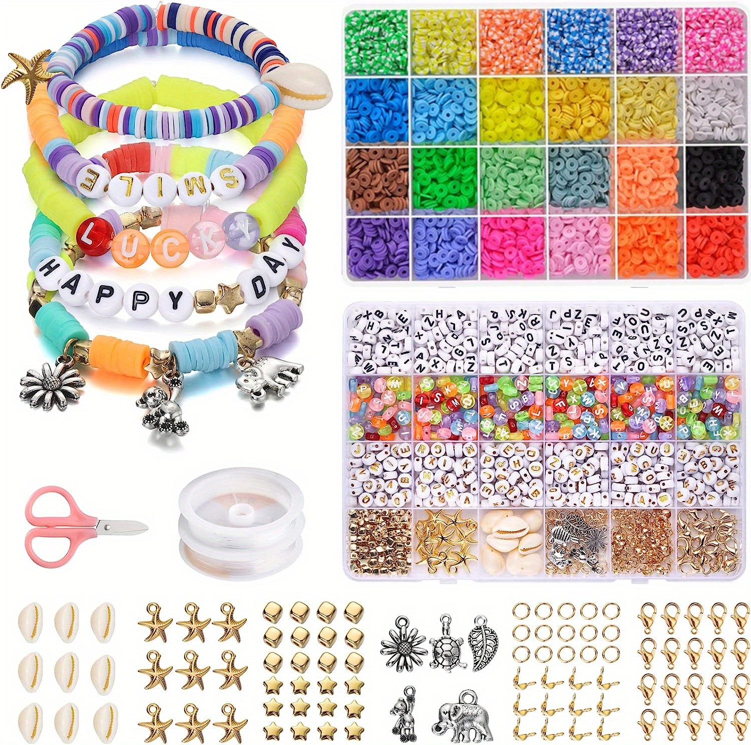 200 Pcs Sport Ball Clay Beads Charms for Bracelet Making Kit, Cute Flat  Polymer Heishi Spacer Star Beads for Jewelry Necklace Earring Making