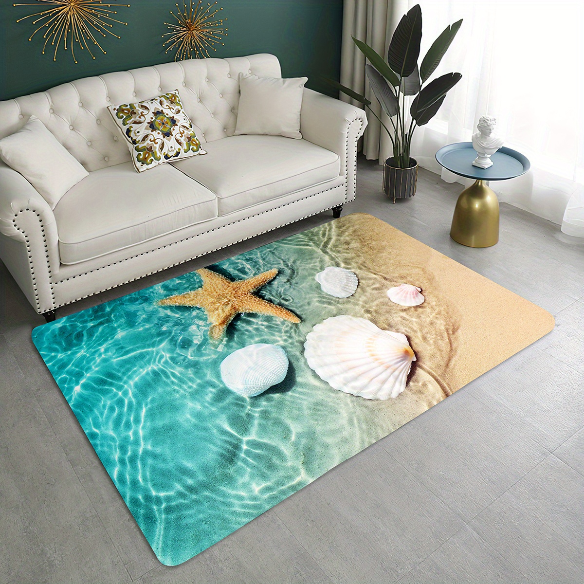 1pc non slip bath rugs sponge foam rug   flannel mat bright 3d print rug seashell print mats for laundry room and kitchen beach   scallop decor carpet details 2