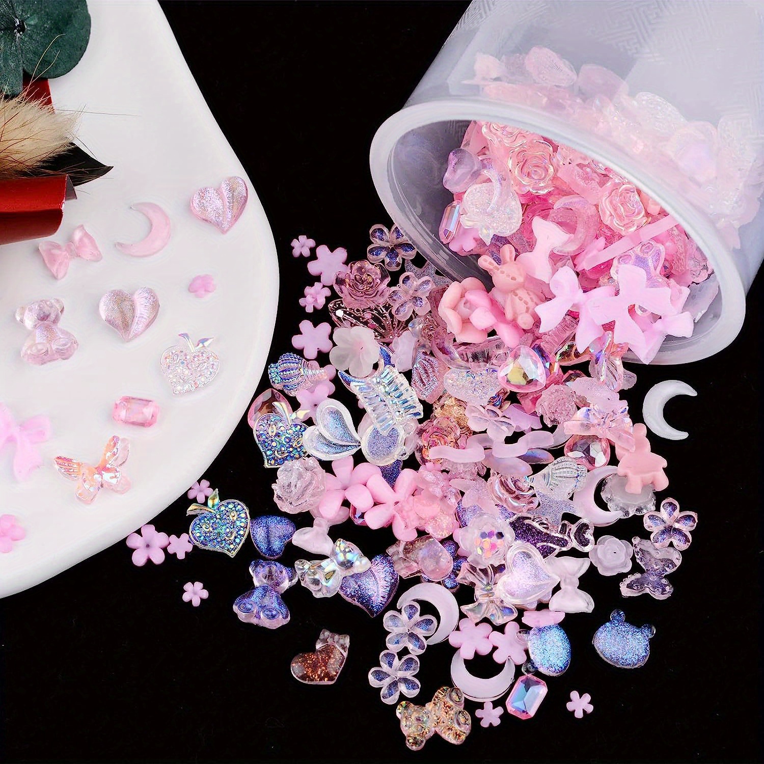  500Pcs Purple Flower Nail Charms Mixed Shape Rose Flower Bear  Bow Heart 3D Acrylic Charms for Nails Design Flatback White Half Round  Pearls Beads for Nail Art Decoration DIY Crafts Jewelry