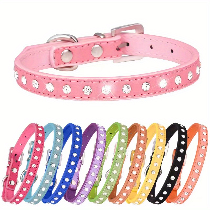 Pet Adjustable Collar Personalized Cute Dazzling Sparkling Soft Collar Leather Dog Cat Rhinestone Collar Diamond Pet Dog Puppy Collars Small Cat Dogs