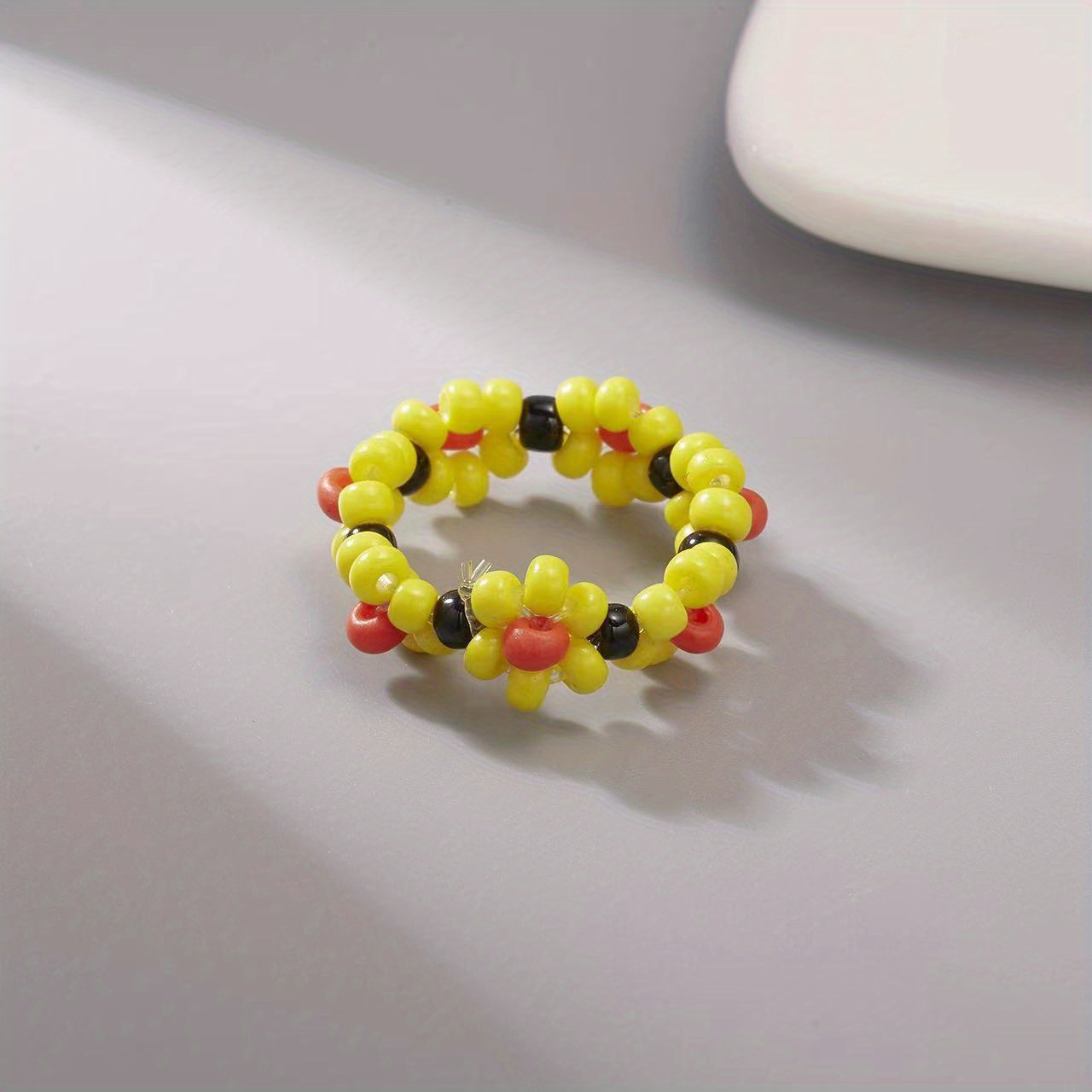 Flower Shape Rice Bead Ring Elastic Band Women
