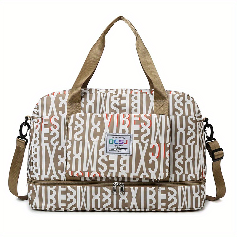 Stylish Letter Animals Pattern Duffle Bag Lightweight Zipper Luggage