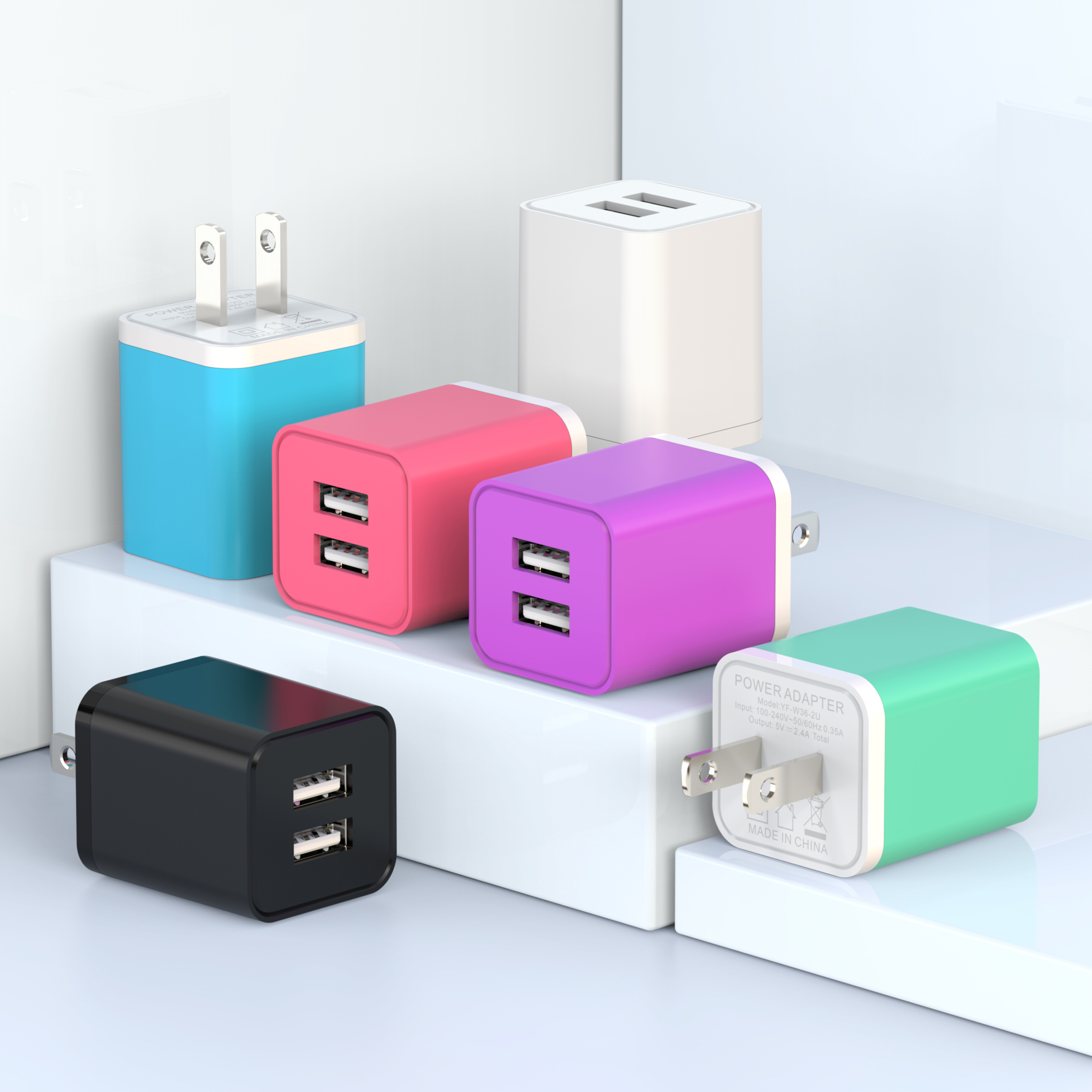 Bloc de chargeur mural USB Lot de 2 adaptateurs de charge à double port 5 V  2,1 A pour Apple iPhone 11/XS Max/XR/X/8/7/6S/6S Plus/6/SE/5S/5C/iPad  Mini/Air 2/Android Samsung Galaxy Kindle Fire LG 