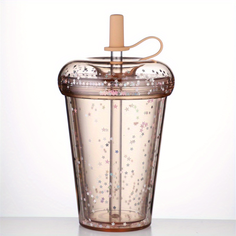 320ml Glitter Water Bottle Double Layer Tumbler With Straw Water