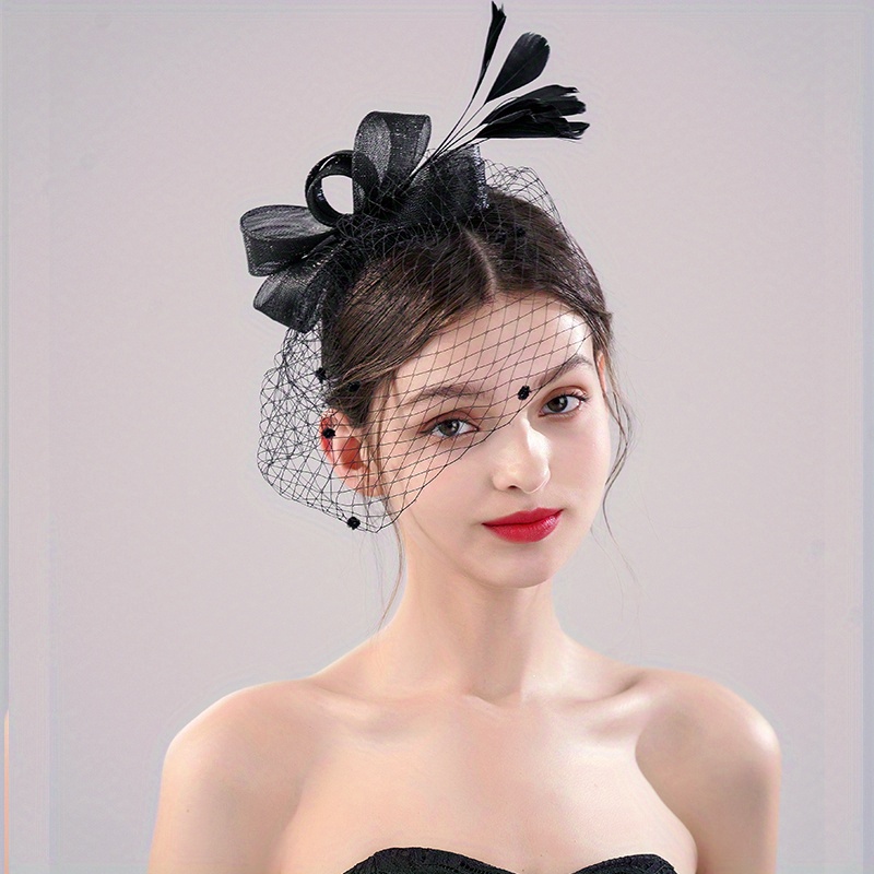 Wedding Bridal Head Piece Faux Feather Fascinator Black Hat Decoration