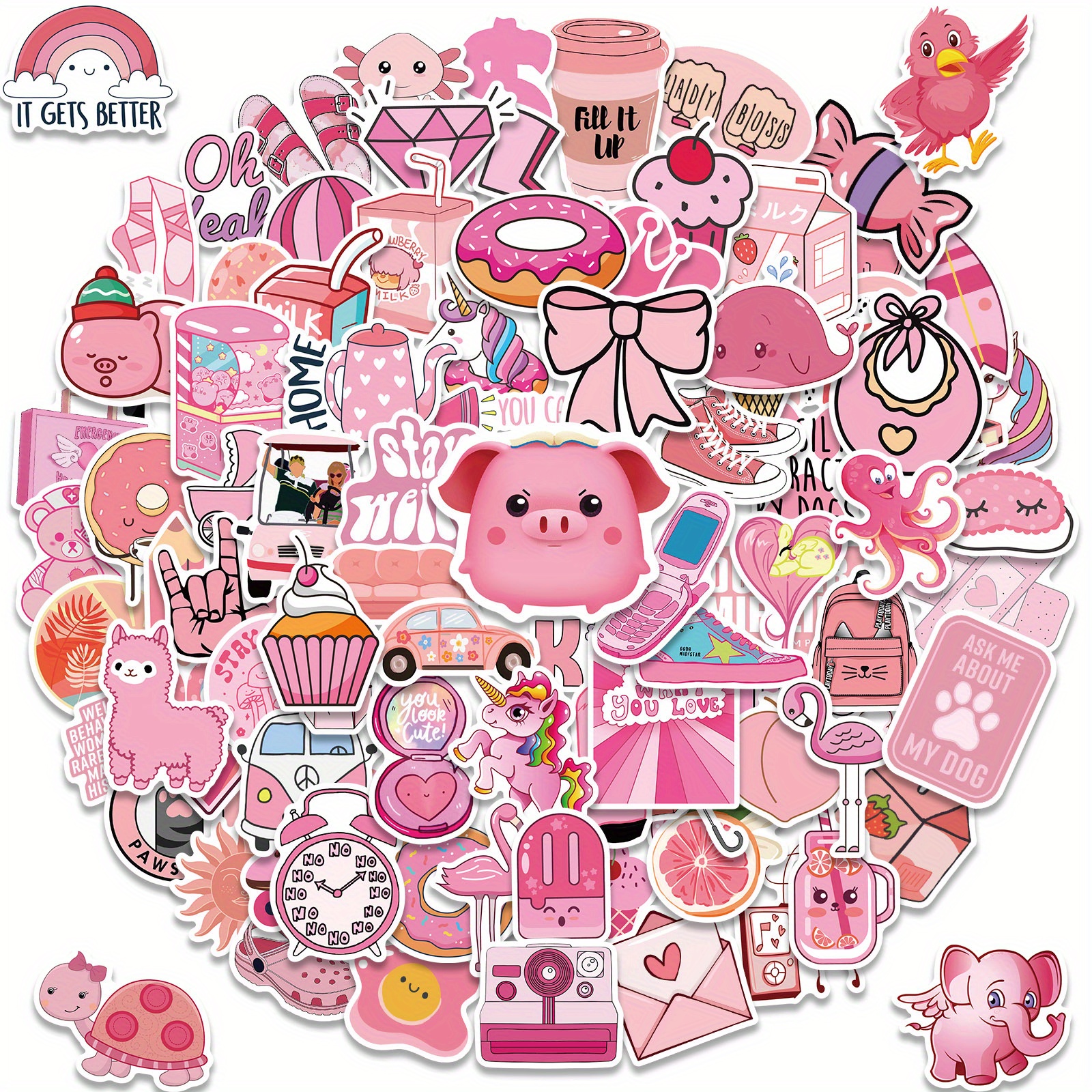 Preppy Stuff Cute Stickers Aesthetic y2k Stickers Pack 50PCS, Icicrim  Preppy Stickers for Girls Kids Teens Vinyl Waterproof Pink Stickers for  Water