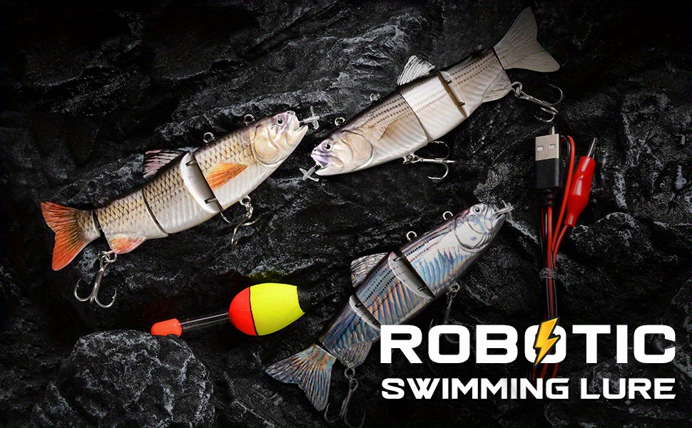 WIILGN Robotic Self Swimming Animated Lure Swimbait, Saltwater 4 Multi  Jointed Segment Electric Fishing Lures Baits for Bass, Auto Wobbler LED  Lights