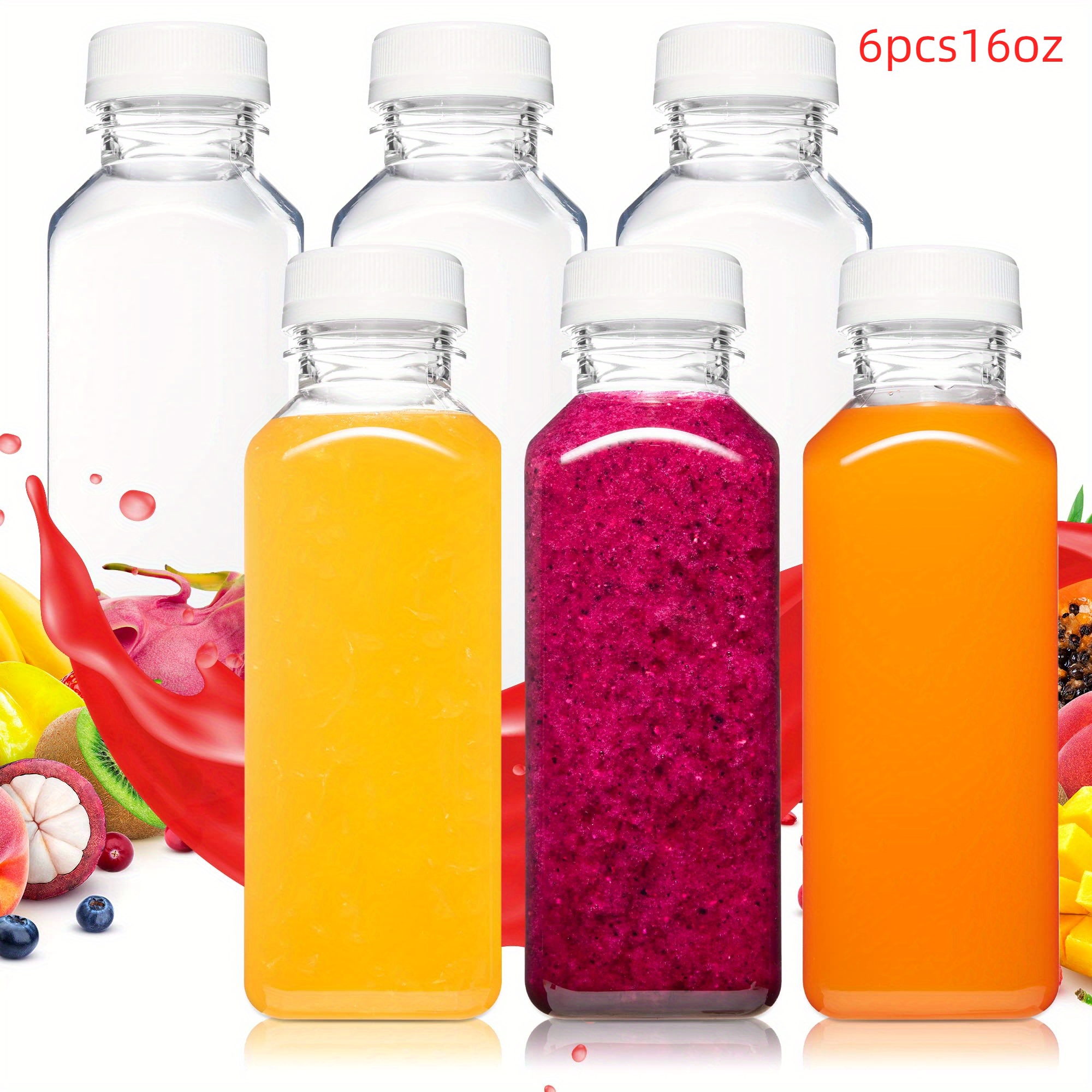 8 Oz. Empty Clear PET botellas plásticas de jugo con tapa por MT Products -  Set de 12 botellas y 12 tapas