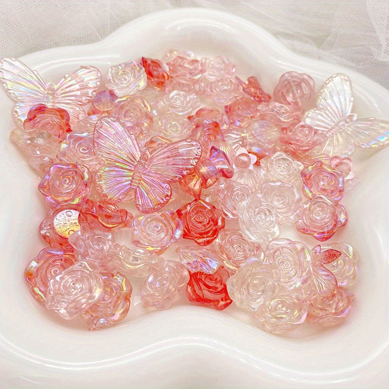 Rose Camellia Butterfly Mixed Pack Design Resin Charms For - Temu