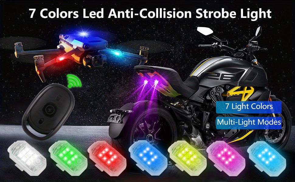 LED Anti-collision Lights (No controller), High Brightness LED Strobe Light  7 Colors Mini USB Rechargeable Lighting, Anti-Collision Tail Lights for