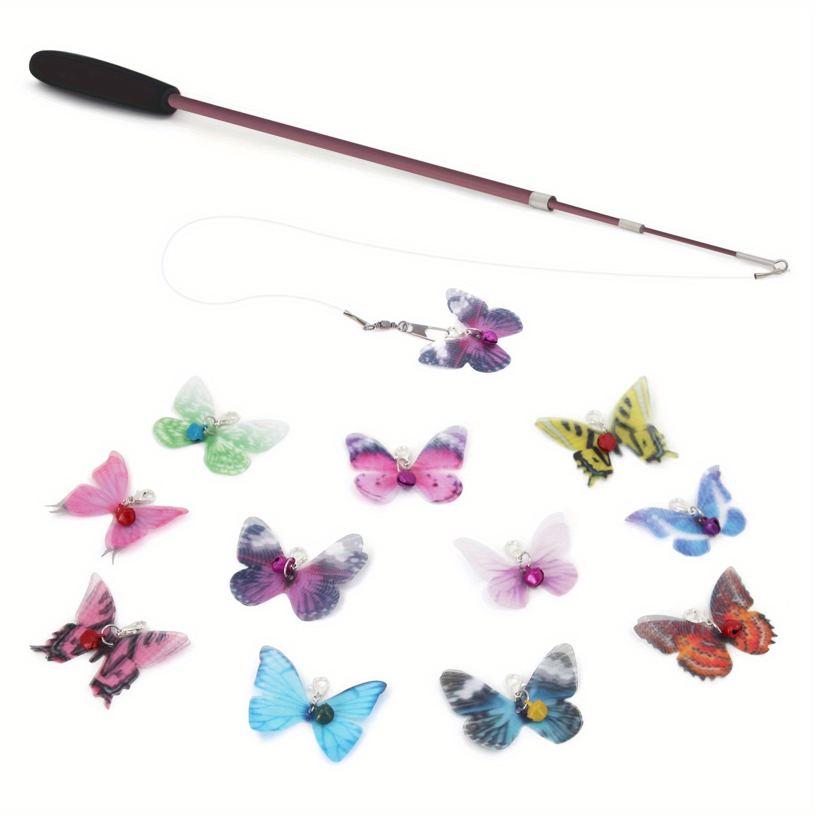 Cat Butterfly Toys Cat Toy Set Retractable Cat Wand - Temu