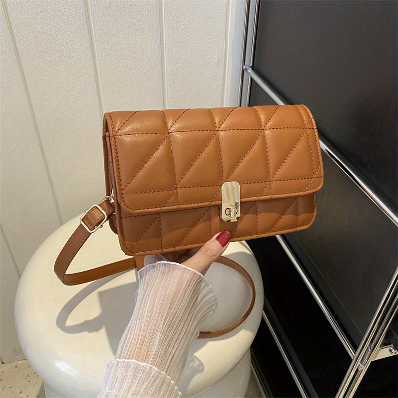 Solid Shoulder Square Bag Turn Lock Crossbody Bag