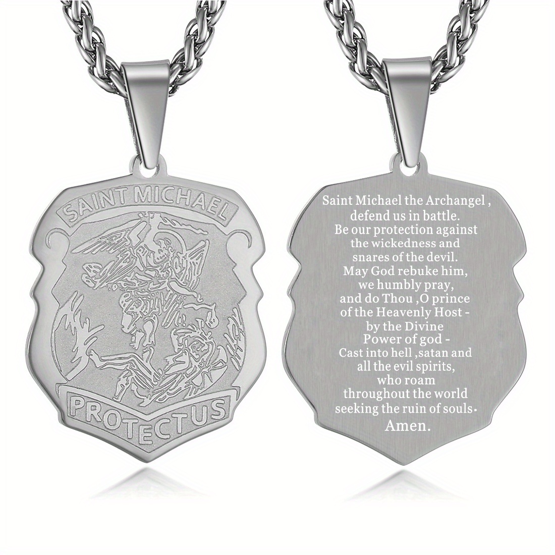 Men's Saint Michael Amulet Necklace in Stainless Steel