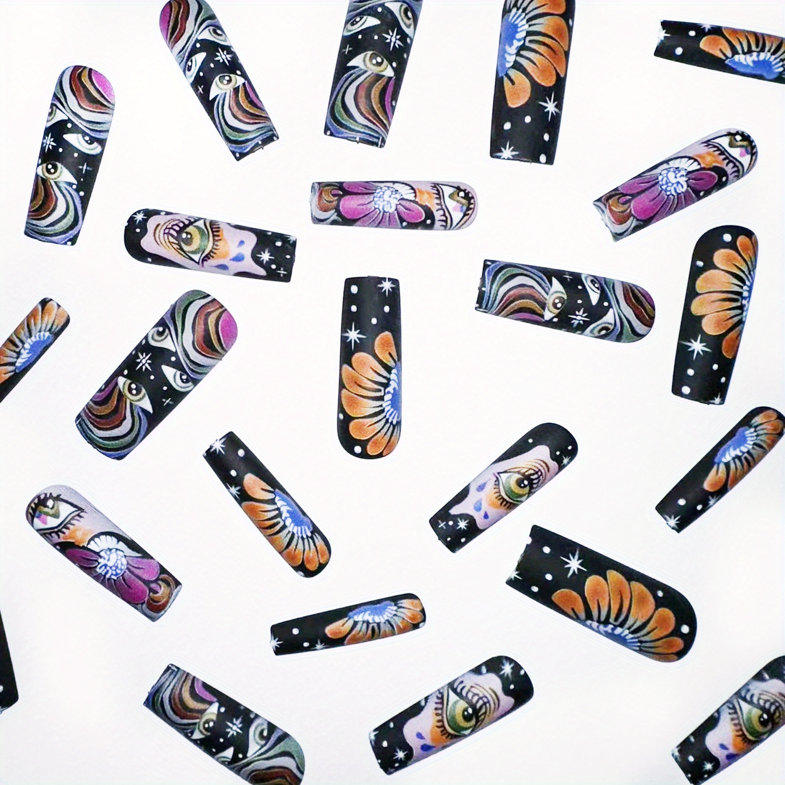 Extra Long Ballerina Fake Nails, Flower Big Eye Press On Nails With