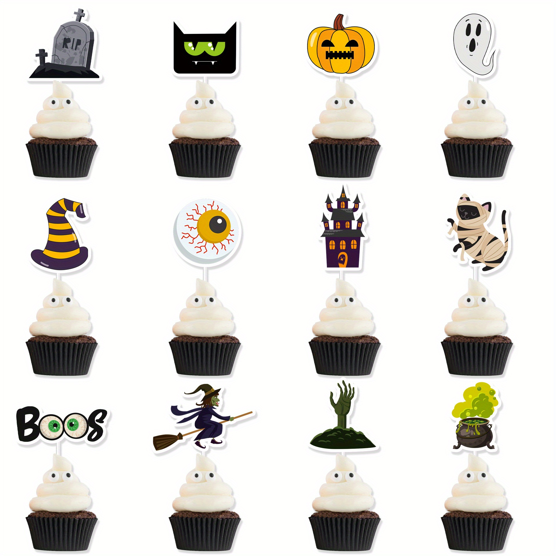 Décoration de gâteau d'Halloween,Halloween Cupcake Toppers,décoration de  gâteau avec citrouille,araignée,bat sorcière,décorations de fête Pour  Placer