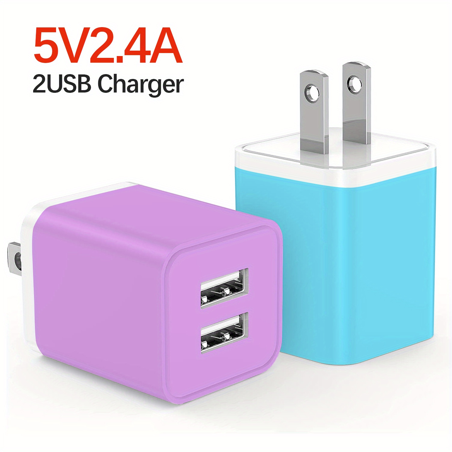 Bloc de chargeur mural USB Lot de 2 adaptateurs de charge à double port 5 V  2,1 A pour Apple iPhone 11/XS Max/XR/X/8/7/6S/6S Plus/6/SE/5S/5C/iPad  Mini/Air 2/Android Samsung Galaxy Kindle Fire LG 