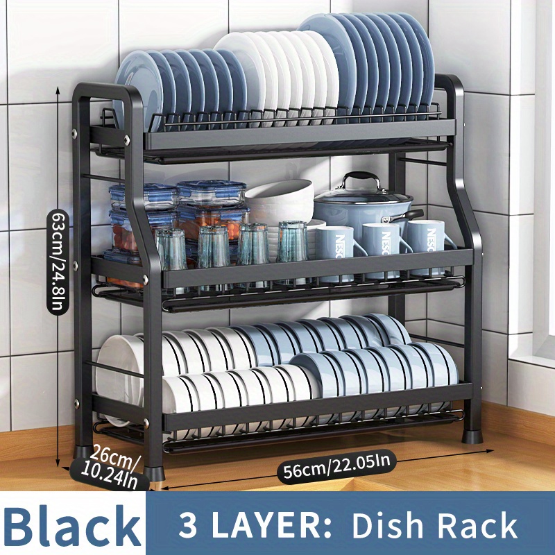 Kitchen Countertop 3 Tier Dish Rack Black Drainer 3 Levels