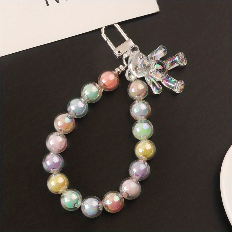 2Pcs/Set Kpop Aesthetic Resin Bear Transparent Beaded Metal Chain